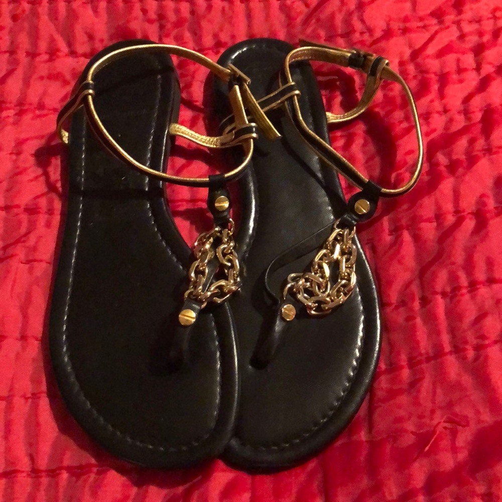 Black and Gold Tory Burch Sandals